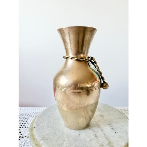 Brass Vase with Rope Tassel Detail - 7" - Picture 2 of 7